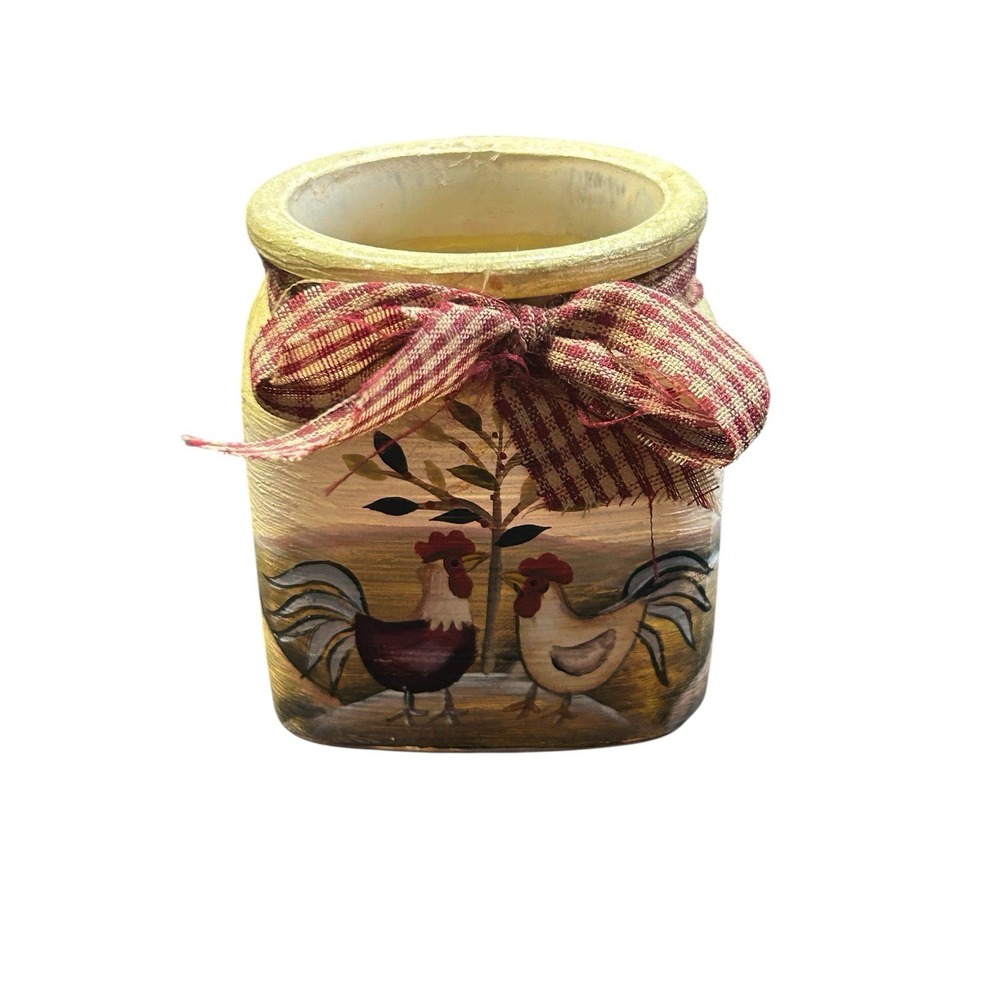 Hand-painted Decorative rooster Ceramic Canister Farmhouse Style